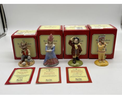 Four Boxed Royal Doulton Bunnykins Figurines to include Waltzing Matilda Bunnykins, Sundial Bunnykins, Airman Bunnykins, Indi