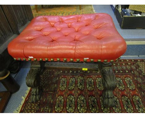A Victorian and later stool with button upholstered red leather seat 