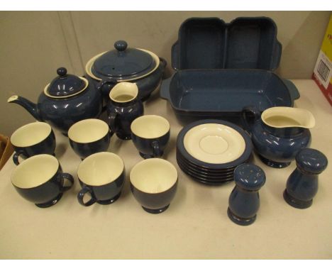 A Denby speckled blue glazed tea service and table ware 