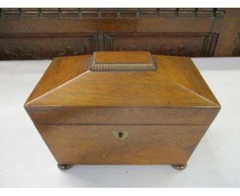 A Victorian rosewood sarcophagus formed tea caddy 