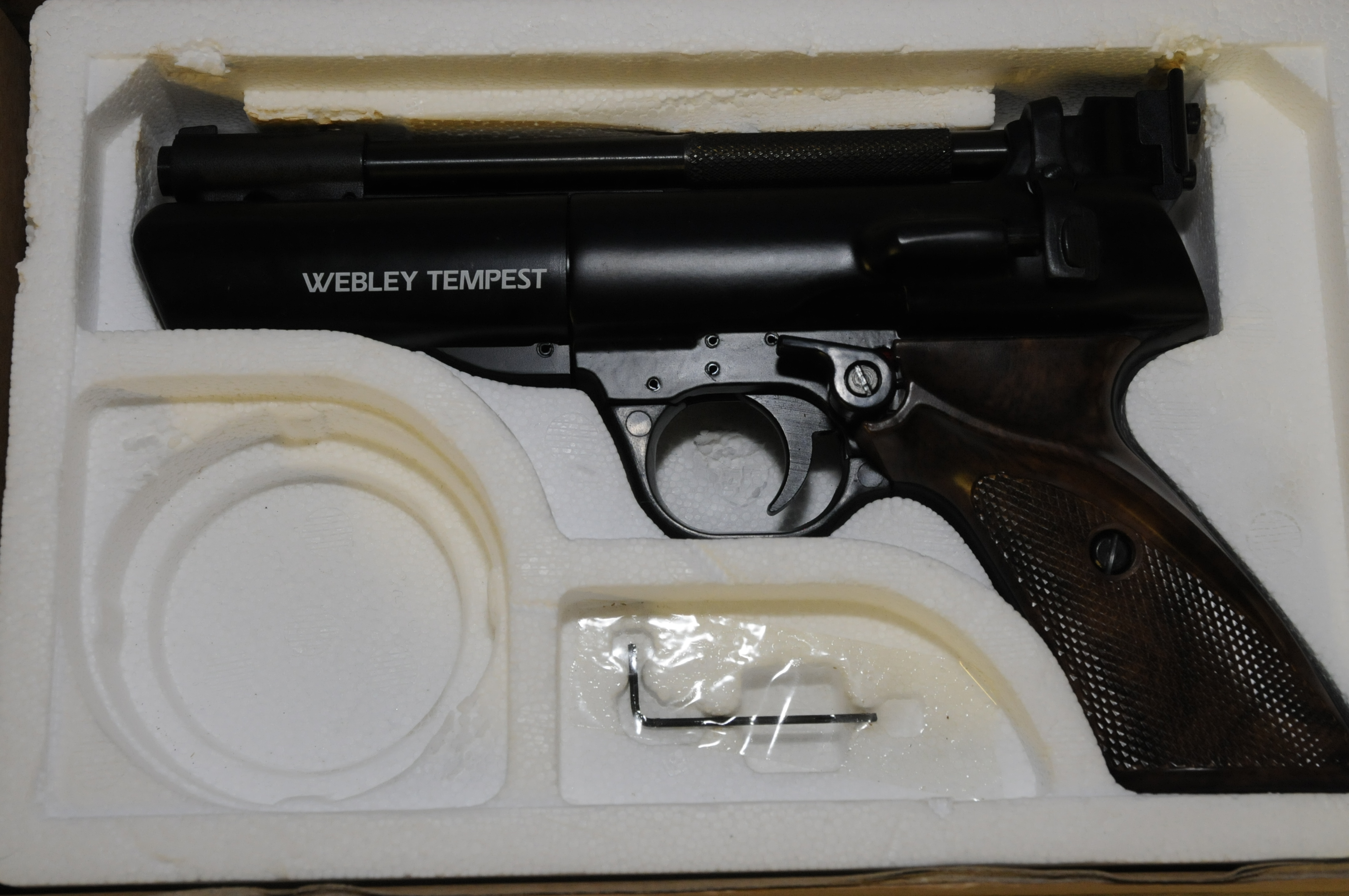 Boxed as new Webley Tempest .22 air pistol marked Webley & Scott Ltd ...