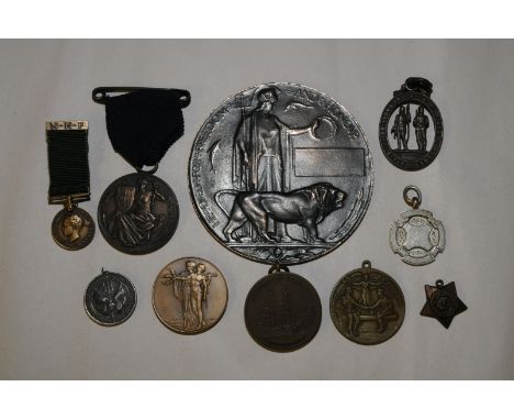 Selection of miscellaneous commemorative medals, a miniature Kidev Star, Rifle Clubs medallion, silver hallmarked watch fob, 