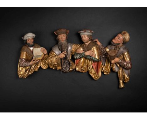   Predella mit vier männlichen Halbfiguren Franken, wohl Bamberg, um 1510/20 49 x 99 cm Linde, rückseitig geflacht, im Hochre