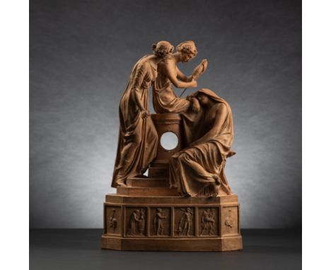   Dannecker, Johann Heinrich Stuttgart 1758 - 1841 H. 54 cm "Die Parzen" als Uhrengehäuse, um 1793. Gebrannter Ton. In Felder