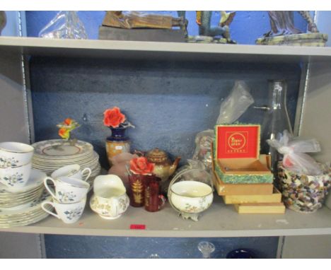 A mixed lot to include a Royal Doulton stoneware vase, and Harvest pattern teapot, cranberry glass, and a Grindley part dinne