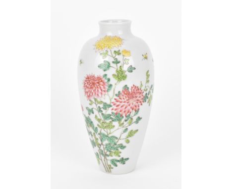 A Chinese Qing dynasty Famille Rose porcelain vase, Yongzheng period (1723-1735), of ovoid form with delicate enamelled pink 