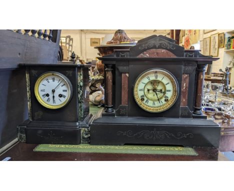 Two late 19th century marble cased mantel clocks to include an eight day American Ansonia clock with a visible Brocot escapem