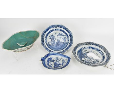 A small collection of Chinese porcelain, to include a near pair of 18th century blue and white octagonal shallow bowls with s