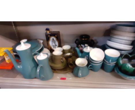 A Denby green pottery part tea set, Poole pottery blue and white glazed part dinner service and other 20th century household 