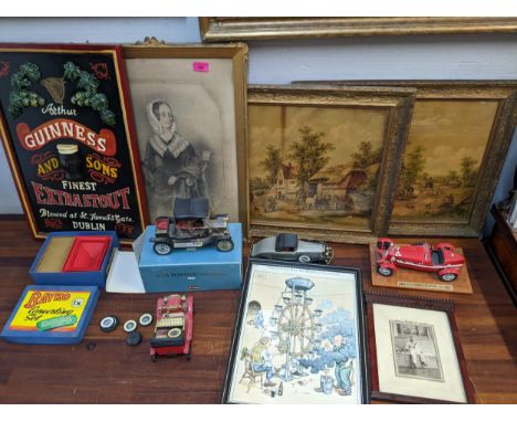 Collectables to include model cars, a reproduction painted Guinness advertising sign, Bayko and printsLocation: 