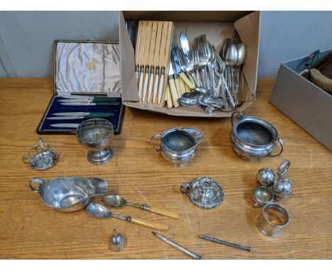 Silver plate to include cutlery and flatware, condiments, chamber stick and other itemsLocation: 