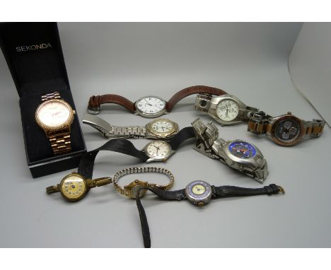 Assorted wristwatches including a lady's silver and enamel watch and a boxed Sekonda 