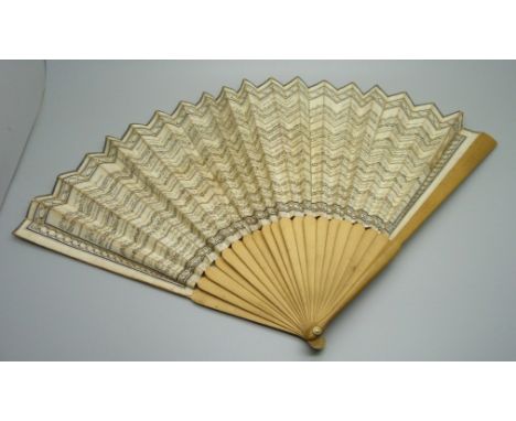 A late 18th/early 19th century paper-leaf fan decorated with 'Twelve of the most famous Country Dances and Six Cotillons with