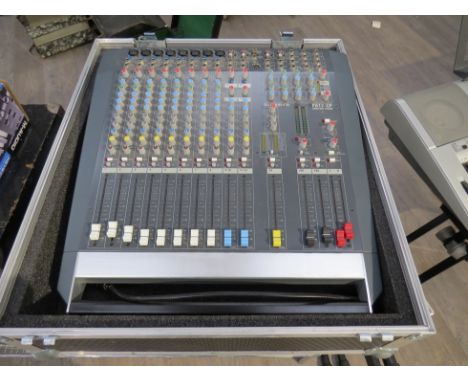 An Allen &amp; Heath PA12-CP series 500 watt 8 channel power mixer, with fitted flight case, goose-neck console lamp, speaker