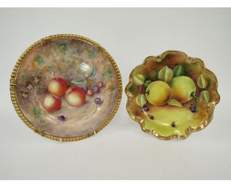 A Coalport hand painted plate by M. Bates, apples and blackberries, gilt shaped edge, together with an Aynsley cabinet plate 