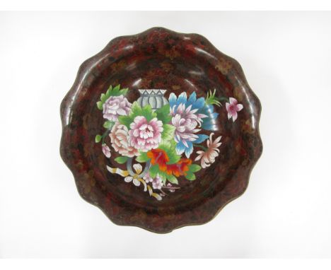 A large Republic Period Chinese cloisonné enamel bowl with Famille rose decoration on a rich rouge ground (chip to rim) 12cm 