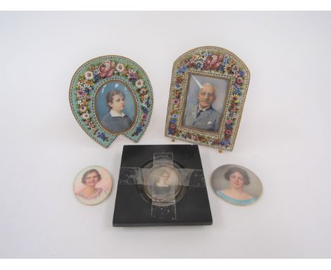 A collection of Portrait miniatures to include two micro mosaic examples, some signed JHB 
