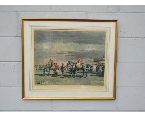SIR ALFRED MUNNINGS (1878-1959) A framed and glazed lithograph print, 'After The Race'. Published by Frost &amp; Reed, pencil