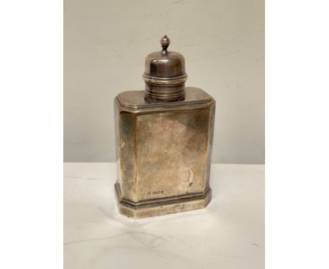 A Thomas Bradbury &amp; Son's silver tea caddy/cannister, Sheffield 1929, 23.5cm tall, approx 6 troy oz 