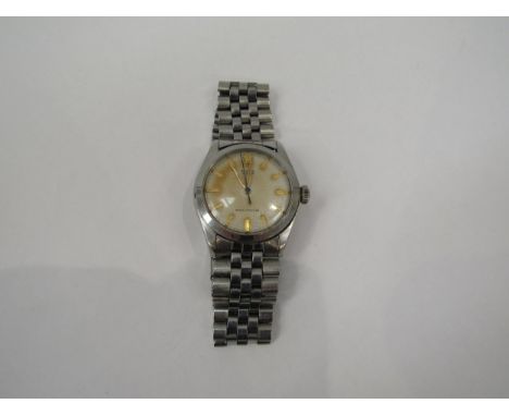 A Rolex Oyster wrist watch, mid 20th Century, stainless steel case with screw-down Oyster crown, manual and movement, faded s