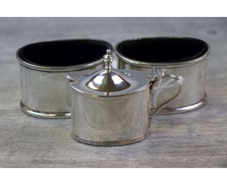 Pair of early twentieth century open salts with blue glass liners, makers T H Hazlewood &amp; Co, Birmingham 1912, height app