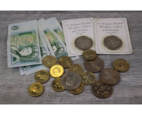 Collection of UK £5 &amp; £2 Pounds coins and vintage £1 Banknotes