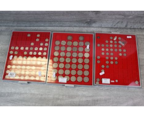 Three trays of vintage UK Silver &amp; Cupro Nickel coinage to include; Threepences, Sixpences &amp; Florins etc