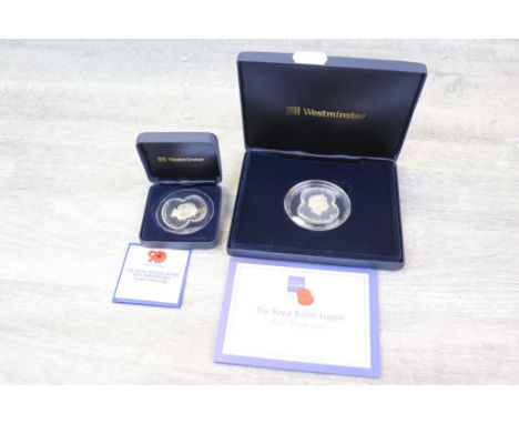 Two cased Westminster Mint Silver proof £5 pounds Poppy coins, 2008 &amp; 2011 with COA's