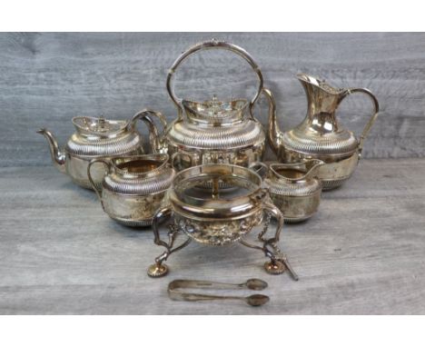 Victorian four piece silver tea service comprising teapot, coffee pot, milk jug and sugar bowl, the tea pot with later person