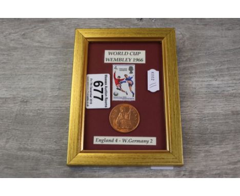 World Cup 1966 framed &amp; glazed stamp &amp; coin, with certificate