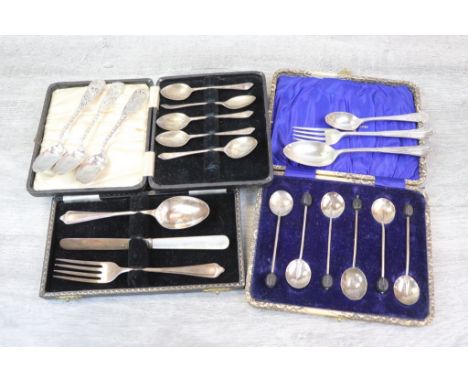 Silver flatware to include five silver coffee bean finial coffee spoons, makers Adie Brothers, Birmingham 1928 with another s