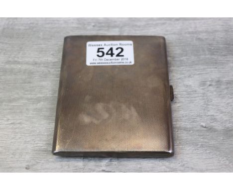 Silver cigarette case with engine turned decoration, makers D Bros, Birmingham 1951, length approximately 11cm