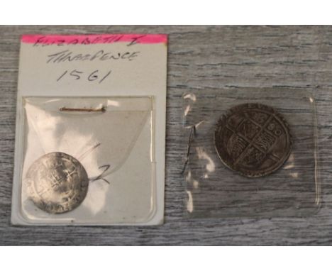 Two Elizabeth I Hammered Silver Coins to include a Threepence &amp; another dated 1580