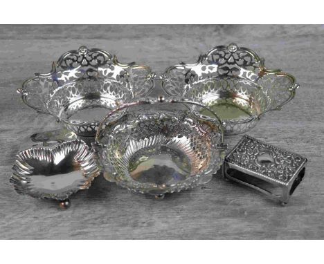 A small Victorian silver ashtray in the form of a stylised leaf, raised on three ball feet, makers Samuel Walton Smith, Birmi