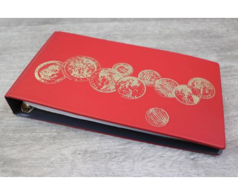 Album of vintage UK coinage to include Victorian Shillings, Florins and Crown coins etc plus three 10 Shilling banknotes