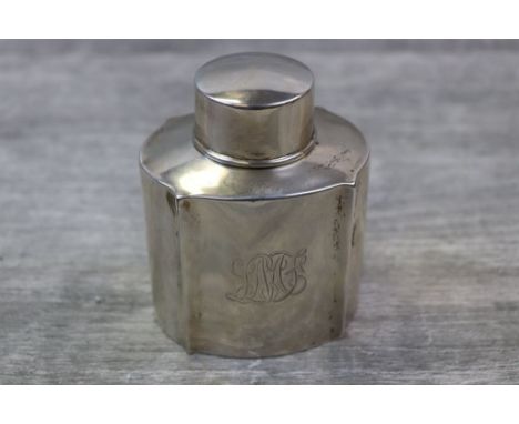 Late Victorian silver tea caddy, plain fluted form with monogram to centre, hallmarked Birmingham 1894, height approximately 