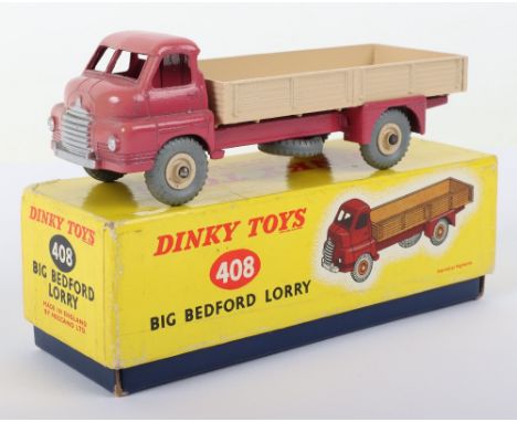 Scarce Boxed Dinky Toys 408 Big Bedford Lorry, pink cab, cream back/ridged wheel hubs, in very good original condition, some 