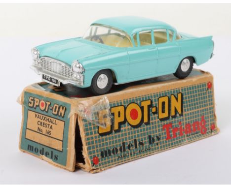 Boxed Tri-ang Spot On Model 165/1 Vauxhall PA Cresta Saloon, light blue body, cream seats, black plastic steering wheel, in n