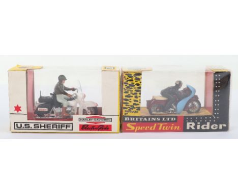 Two Britains Ltd Boxed Motorcycle Models, 9692 U.S. Sheriff on Harley Davidson Electra Glide and 9696 Triumph Speed Twin 500 