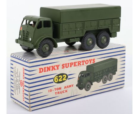 Dinky Supertoys 622 Foden 10 Ton Army Truck, military green body, tin tilt with driver, in near mint original condition, blue