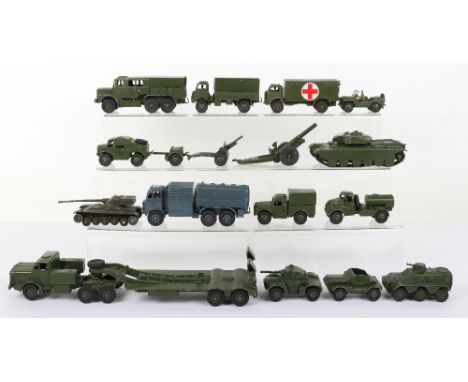 Quantity of Dinky Toys Unboxed Military Models, 80C Char AMX (missing tracks)  623 Army wagon, 626 Military Ambulance,641 Arm