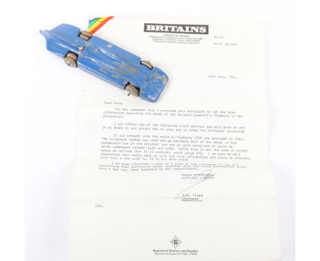 W Britains Pre War 1400 Sir Malcolm Campbells Blue Bird Land Speed Record Car, two piece detachable chassis and body in fair 