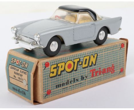 Boxed Tri-ang Spot On Model 191/1 Sunbeam Alpine Hardtop,  light grey body, black hardtop, cream interior, red steering wheel