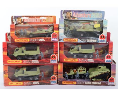 Six Matchbox Adventure 2000 Boxed Models, K-2001 Raider Command (missing rockets), K-2002 Flight Hunter, K-2003 Crusader, 3 x