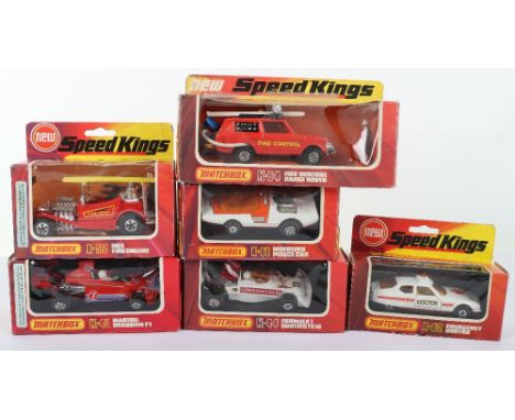 Six Boxed Matchbox Speedkings, including,K-41 Brabham F1 Racing Car,K-44 Surtees F1 Racing Car, K-53 Hot Fire Engine, K-38/41