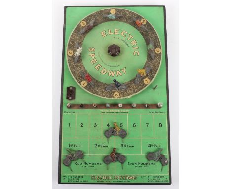 Pre-War B.G.L. Electric Speedway Game, unboxed, eight lead painted Speedway bikes, plus four spare, on revolving disc, a spec