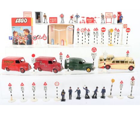 Dinky Toys Vans, Coach, Accessories &amp; Road signs, unboxed, 451 Trojan Dunlop Van, 455 Brooke Bond Trojan van, 472 Austin 