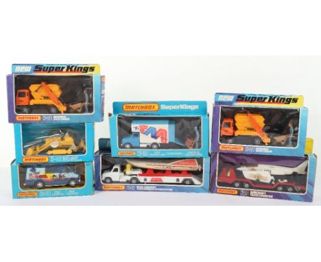 Seven  Boxed Matchbox Superkings Commercial Vehicles, including,K13 Aircraft Transporter, K-27 Miss Embassy Powerboat &amp; T