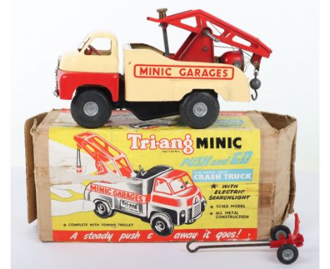 Triang Minic Push and Go No.3 Heavy Duty Bedford Crash Truck, red/cream tinplate body, electric search light (untested) worki