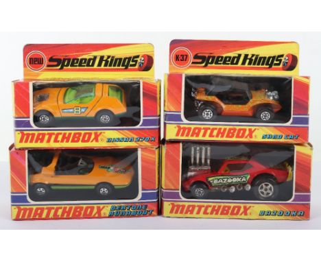 Four Boxed Matchbox Speedkings,K-31 Bertone Runabout, K-37 Sand Cat Beach Buggy, K-42 Nissan 270X and K-44 Bazooka   models a